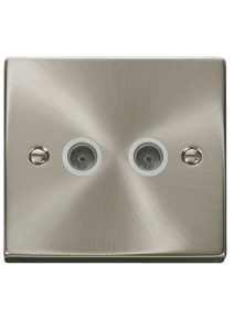 2 Gang Satin Chrome Twin Non-Isolated Co-Axial Socket VPSC066WH