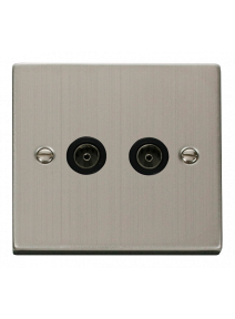 2 Gang Stainless Steel Twin Non-Isolated Co-Axial Socket VPSS066BK