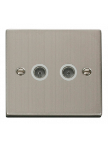 2 Gang Stainless Steel Twin Non-Isolated Co-Axial Socket VPSS066WH