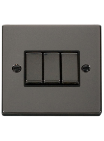 3 Gang 2 Way 10A Black Nickel Plate Switch (VPBN413BK)