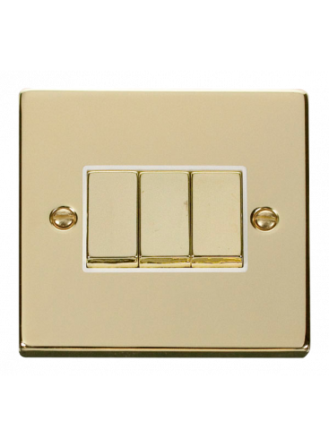 3 Gang 2 Way 10A Polished Brass Plate Switch (VPBR413WH)