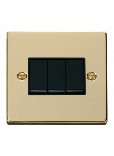 3 Gang 2 Way 10A Polished Brass Plate Switch (VPBR013BK)