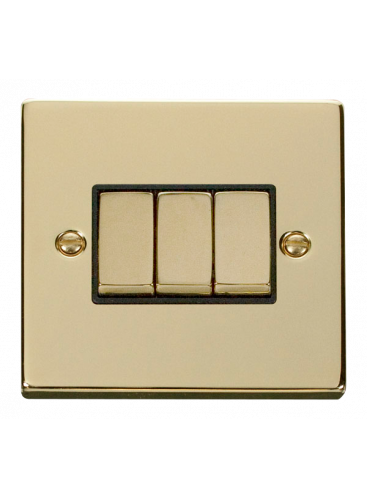3 Gang 2 Way 10A Polished Brass Plate Switch (VPBR413BK)