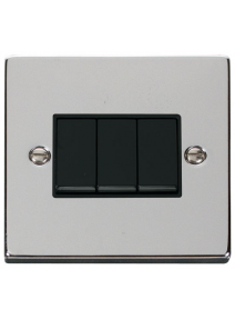 3 Gang 2 Way 10A Polished Chrome Plate Switch (VPCH013BK)