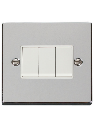 3 Gang 2 Way 10A Polished Chrome Plate Switch (VPCH013WH)