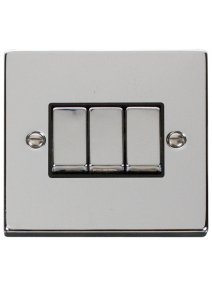 3 Gang 2 Way 10A Polished Chrome Plate Switch (VPCH413BK)