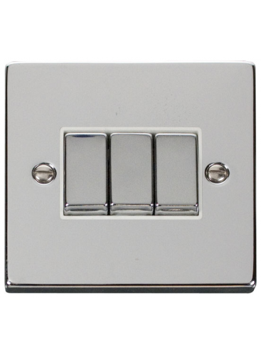 3 Gang 2 Way 10A Polished Chrome Plate Switch (VPCH413WH)