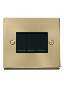 3 Gang 2 Way 10A Satin Brass Plate Switch (VPSB013BK)