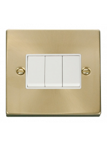 3 Gang 2 Way 10A Satin Brass Plate Switch (VPSB013WH)