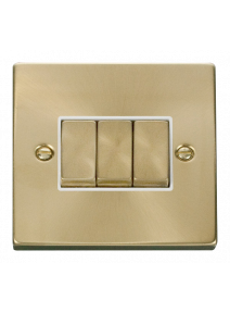 3 Gang 2 Way 10A Satin Brass Plate Switch VPSB413WH