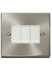 3 Gang 2 Way 10A Satin Chrome Plate Switch VPSC013WH