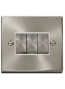 3 Gang 2 Way 10A Satin Chrome Plate Switch VPSC413WH