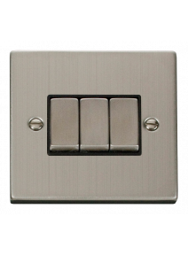 3 Gang 2 Way 10A Stainless Steel Plate Switch VPSS413BK