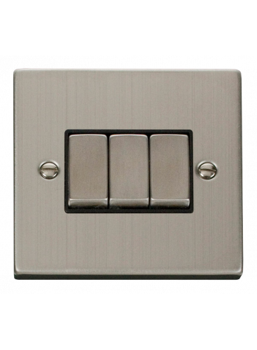 3 Gang 2 Way 10A Stainless Steel Plate Switch VPSS413BK