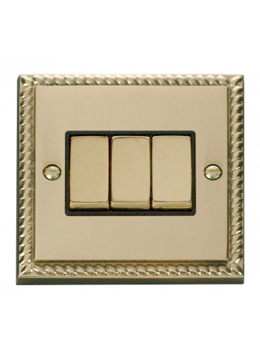 3 Gang 2 Way 10A Georgian Brass Plate Switch (GCBR413BK)