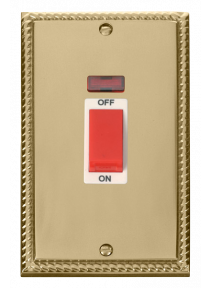 45A 2 Gang Double Pole Georgian Brass Switch with Neon (GCBR203WH)