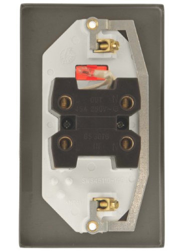 45A 2 Gang Double Pole Polished Brass Switch with Neon (VPBR203BK)