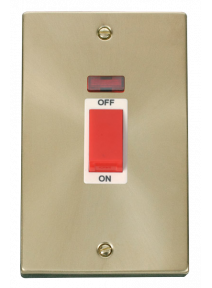 45A 2 Gang Double Pole Satin Brass Switch with Neon VPSB203WH