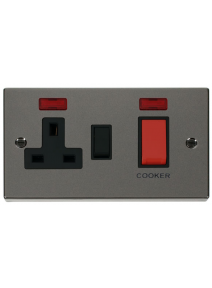 45A Black Nickel Cooker Switch &amp; 13A Double Pole Switched Socket &amp; Neon (VPBN205BK)
