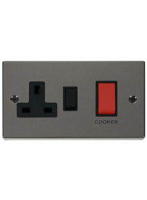 45A Black Nickel Cooker Switch &amp; 13A Double Pole Switched Socket (VPBN204BK)