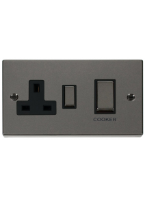 Black Nickel 45A Cooker Switch with 13A Double Pole Switch Socket (VPBN504BK)