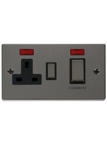 Black Nickel 45A Cooker Switch with 13A Double Pole Switch Socket &amp; Neons (VPBN505BK)