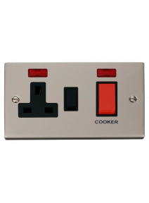 45A Pearl Nickel Cooker Switch &amp; 13A Double Pole Switched Socket &amp; Neon (VPPN205BK)
