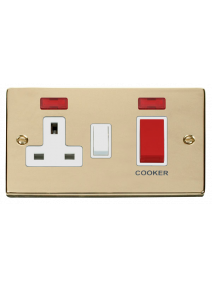 45A Polished Brass Cooker Switch and 13A Double Pole Switched Socket and Neon (VPBR205WH)