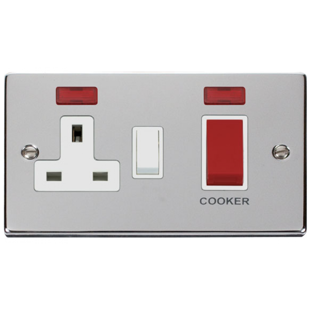 45A Polished Chrome Cooker Switch & 13A Double Pole Switched Socket & Neon (VPCH205WH)