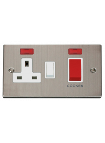 45A Stainless Steel Cooker Switch &amp; 13A Double Pole Switched Socket &amp; Neon VPSS205WH