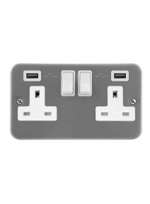 MetalClad 2 Gang 13A Switched Socket Twin 2.1A USB Ports (CL780)