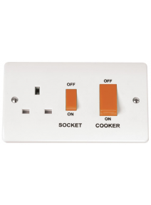 2 Gang Double Pole Cooker Switch 45A With 13A Double Pole Switched Socket  CMA204