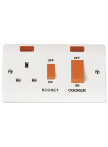 2 Gang Double Pole Cooker Switch 45A With 13A Double Pole Switched Socket &amp; Neons  CMA205