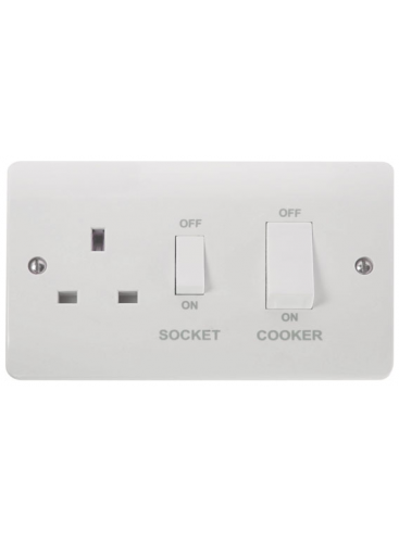 2 Gang Double Pole Cooker Switch 45A With 13A Double Pole Switched Socket  CMA504
