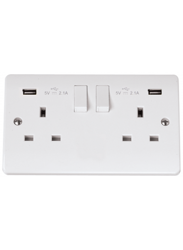 2 Gang Switched Socket 13A With Twin 2.1A USB Outlet  CMA780