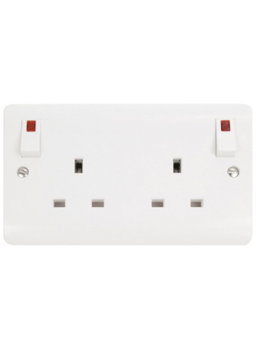 2 Gang Double Pole Switched Socket 13A With Neons &amp; Out Board  CMA840