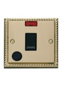 20A Georgian Brass Double Pole Switch with Flex Outlet &amp; Neon (GCBR023BK)
