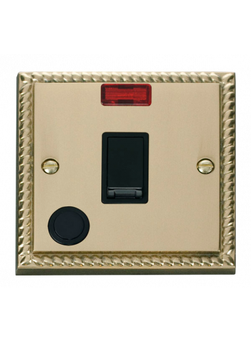 20A Georgian Brass Double Pole Switch with Flex Outlet &amp; Neon (GCBR023BK)