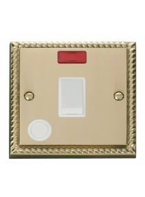 20A Georgian Brass Double Pole Switch with Flex Outlet &amp; Neon (GCBR023WH)