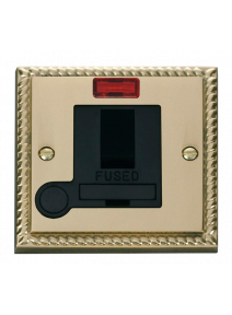 13A Georgian Brass Fused Spur Unit Switched &amp; Flex Outlet with Neon (GCBR052BK)