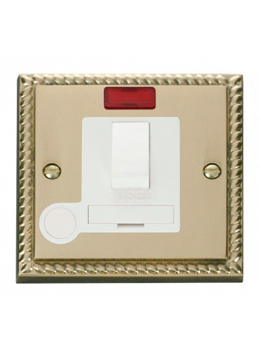 13A Georgian Brass Fused Spur Unit Switched &amp; Flex Outlet with Neon (GCBR052WH)