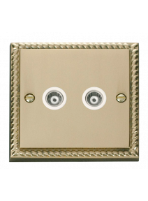Twin Georgian Brass Isolated Co-Axial Socket 2 Gang (GCBR159WH)