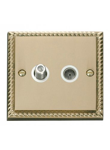 Georgian Brass Non-Isolated Satellite &amp; Co-Axial Socket 2 Gang (GCBR170WH)