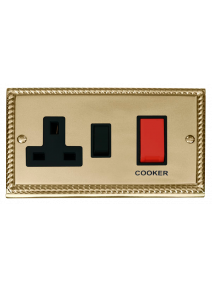 45A Georgian Brass Cooker Switch &amp; 13A Double Pole Switched Socket