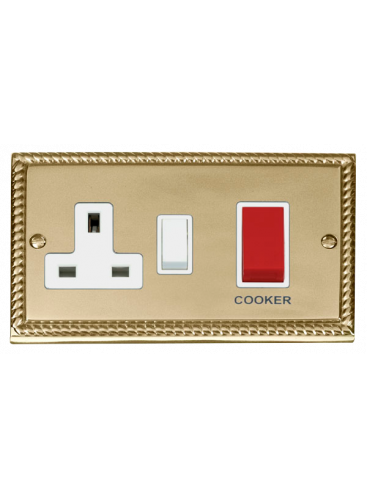 45A Georgian Brass Cooker Switch &amp; 13A Double Pole Switched Socket
