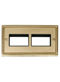 2 Gang Georgian Brass Grid Switch Plate 3+3 Aperture (GCBR406BK)