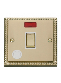 20A Double Pole Georgian Brass Ingot Switch with Flex Outlet &amp; Neon (GCBR523WH)