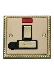 13A Georgian Brass Switched Fused Spur Unit with Flex Out &amp; Neon (GCBR552BK)