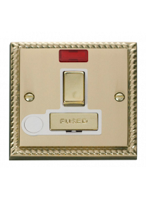 13A Georgian Brass Switched Fused Spur Unit with Flex Out &amp; Neon (GCBR552WH)