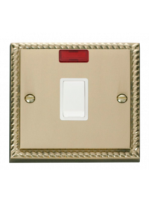 20A Georgian Brass Double Pole Switch with Neon (GCBR623WH)